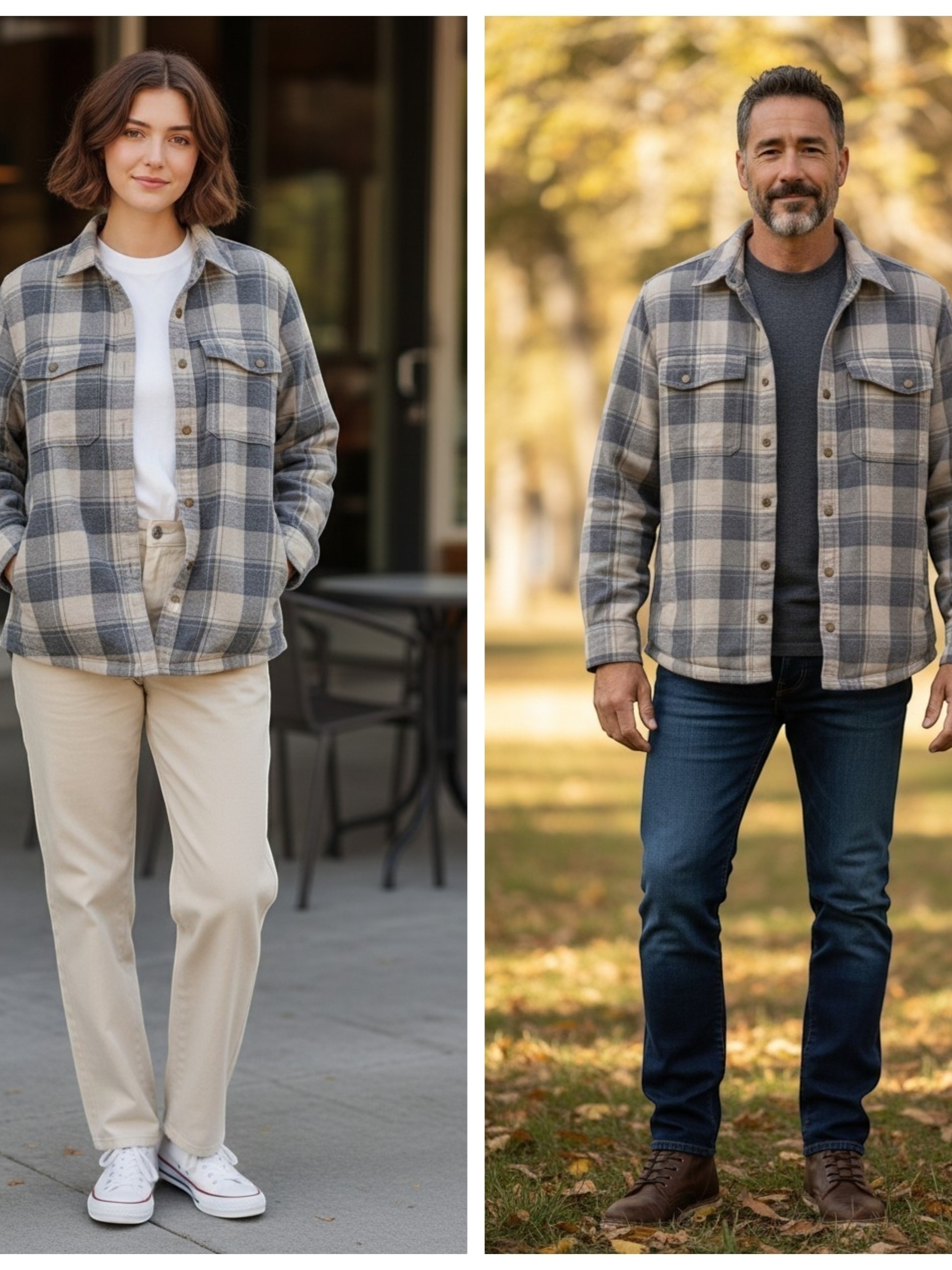 L.L. Bean Gray & Cream Plaid Lightweight Shacket